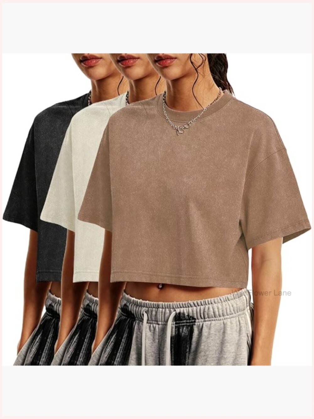 Acid Wash Cropped Tee Short Sleeve Baggy Cotton T-Shirt Vintage Basic Top - Picture 1 of 7